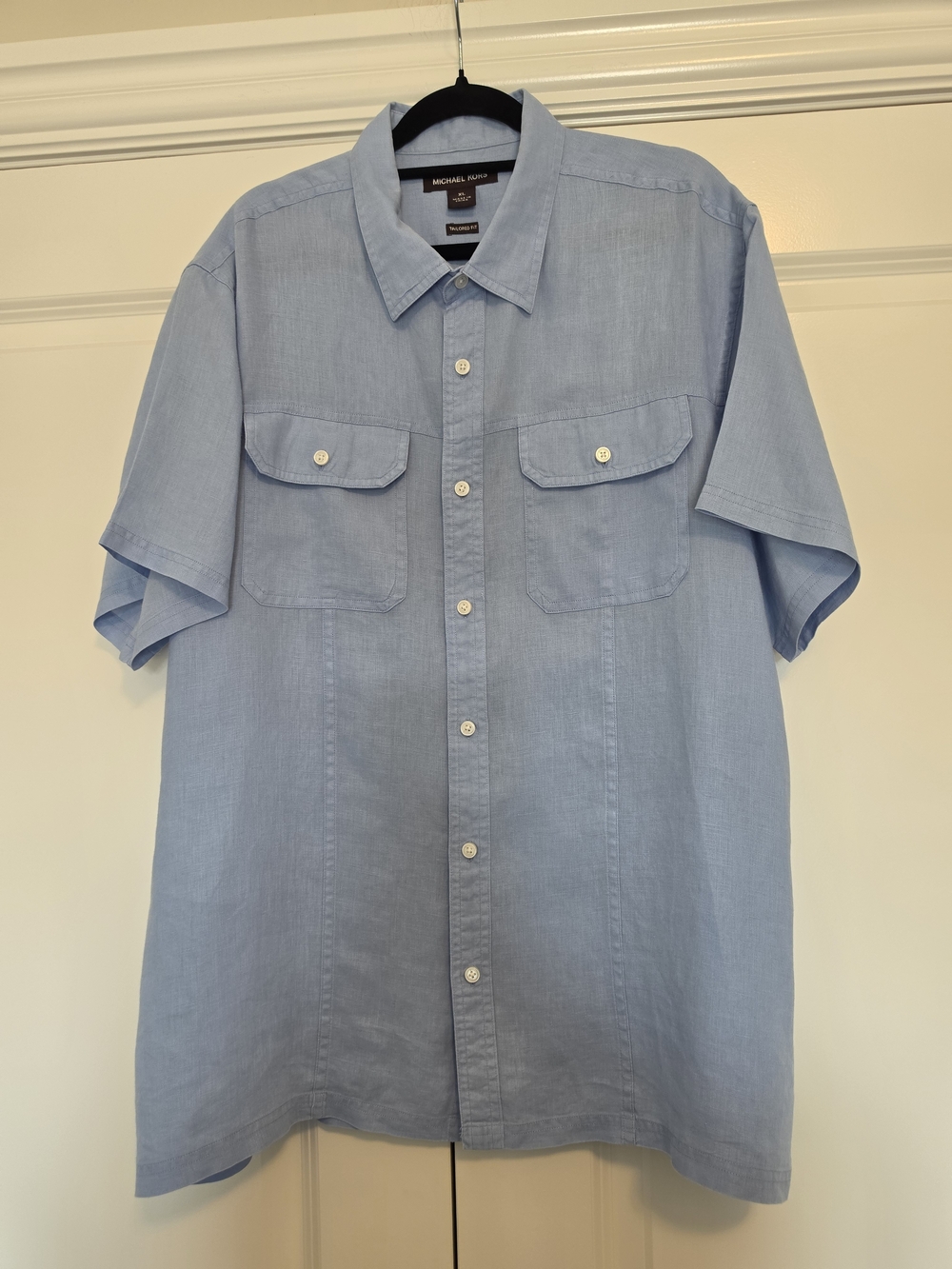 MICHAEL KORS 100% LINEN LIGHT BLUE SHORT SLEEVE SHIRT TAILORED FIT XL